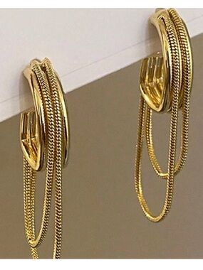 Anthropologie Gold Multi-Chain Hoop Drop Earrings